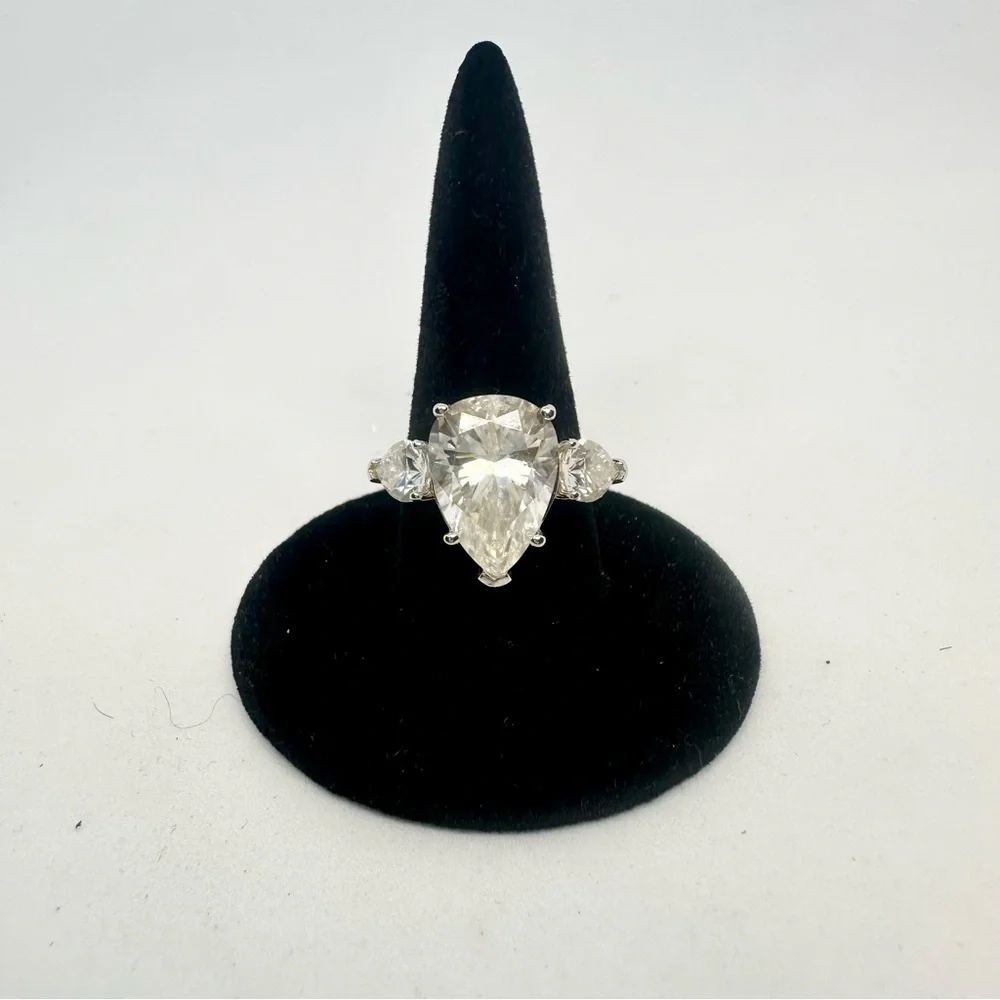 Pear Cut Moissanite 3 Stone Ring Past Present Future Trilogy Anniversary Wedding